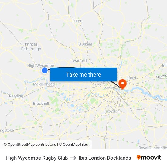 High Wycombe Rugby Club to Ibis London Docklands map