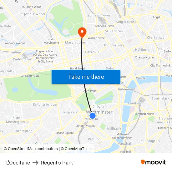 L'Occitane Victoria to Regent's Park map