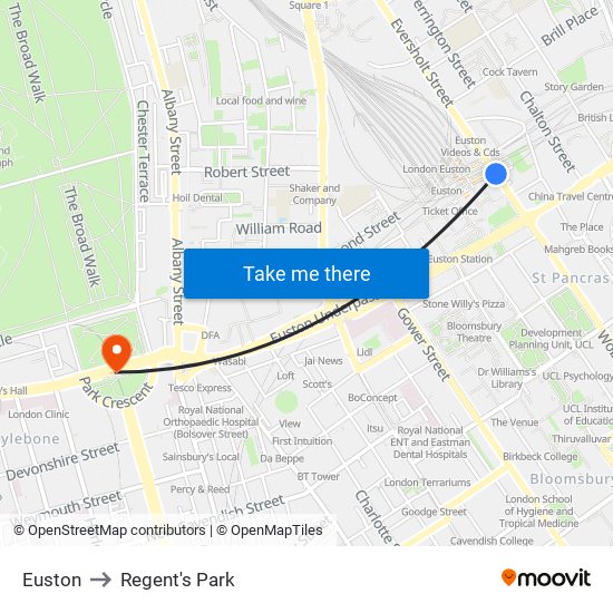 Euston to Regent's Park map