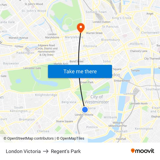 London Victoria to Regent's Park map