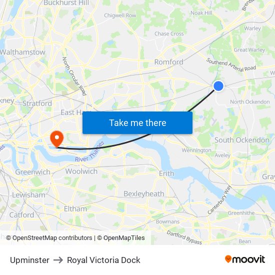 Upminster to Royal Victoria Dock map