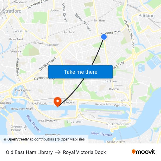 Old East Ham Library to Royal Victoria Dock map