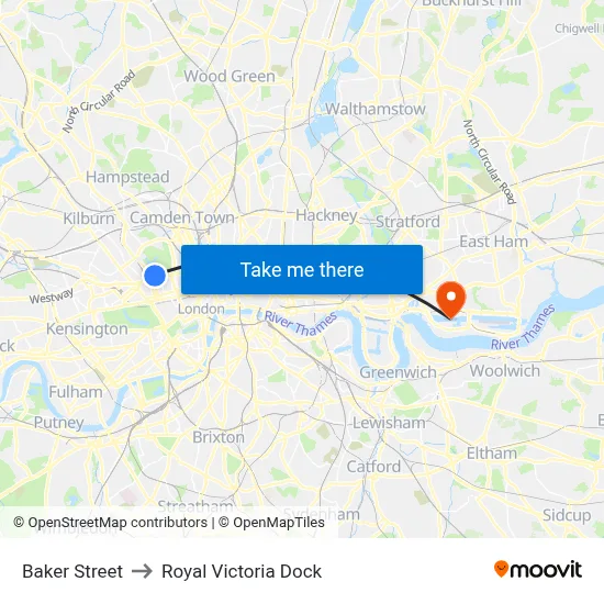 Baker Street to Royal Victoria Dock map