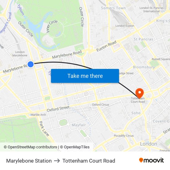 Marylebone Station to Tottenham Court Road map
