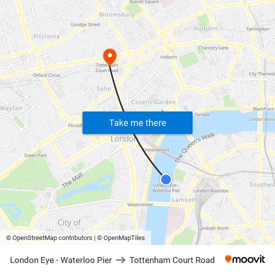 London Eye - Waterloo Pier to Tottenham Court Road map