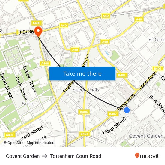 Covent Garden to Tottenham Court Road map