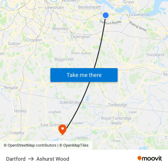 Dartford to Ashurst Wood map