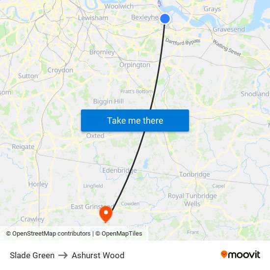Slade Green to Ashurst Wood map