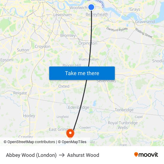 Abbey Wood (London) to Ashurst Wood map