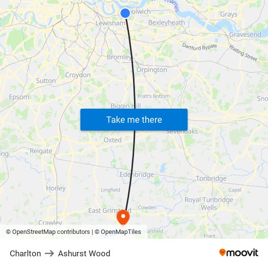 Charlton to Ashurst Wood map