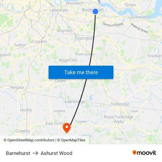 Barnehurst to Ashurst Wood map