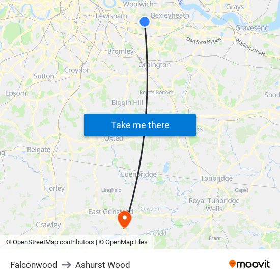 Falconwood to Ashurst Wood map