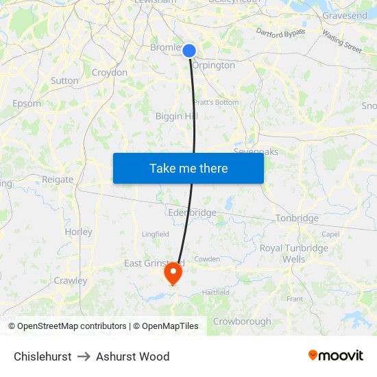 Chislehurst to Ashurst Wood map