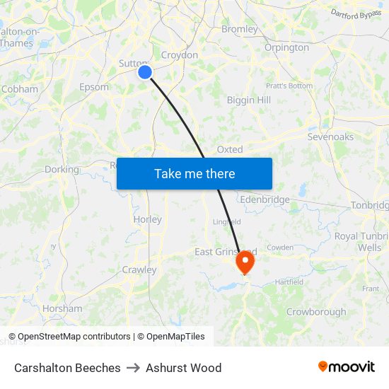 Carshalton Beeches to Ashurst Wood map