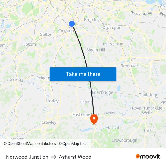 Norwood Junction to Ashurst Wood map