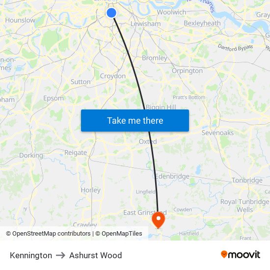 Kennington to Ashurst Wood map