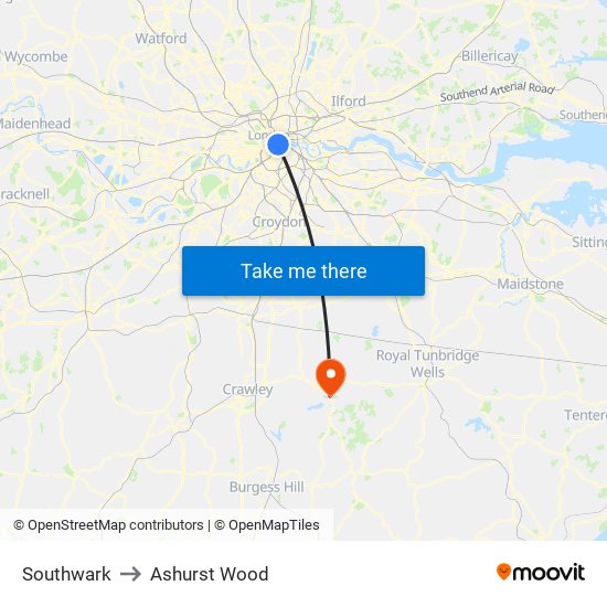 Southwark to Ashurst Wood map