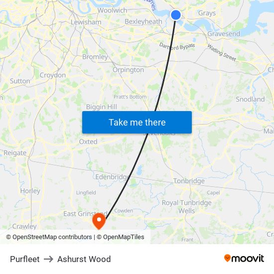 Purfleet to Ashurst Wood map