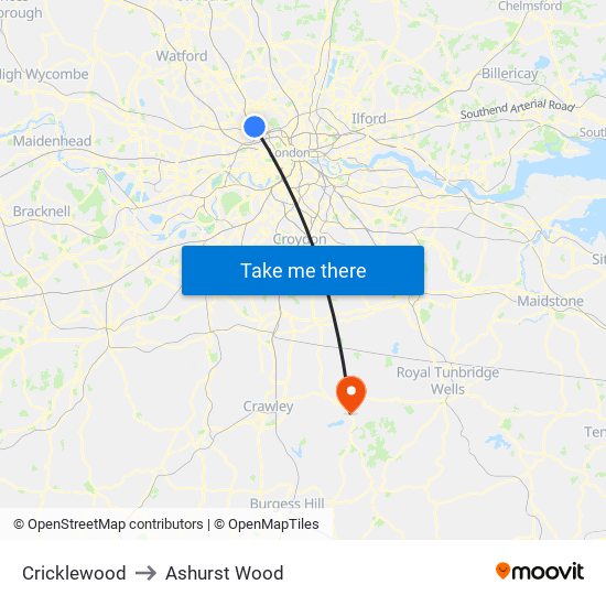 Cricklewood to Ashurst Wood map