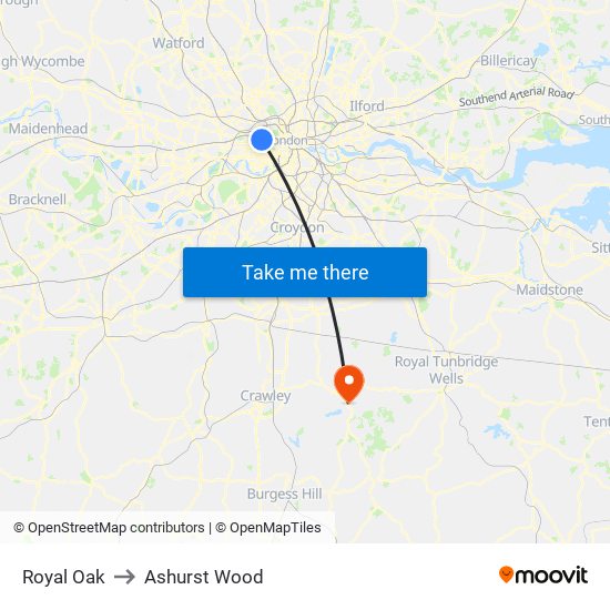 Royal Oak to Ashurst Wood map