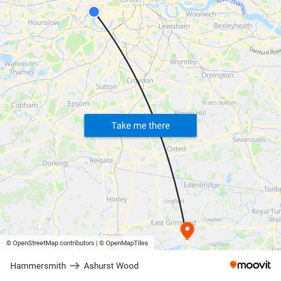 Hammersmith to Ashurst Wood map