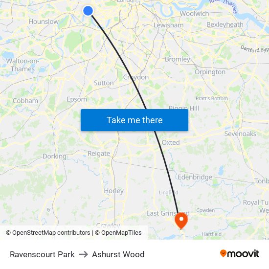Ravenscourt Park to Ashurst Wood map