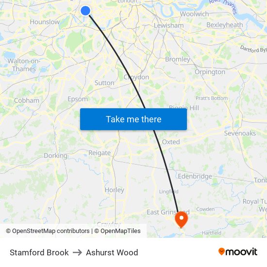 Stamford Brook to Ashurst Wood map