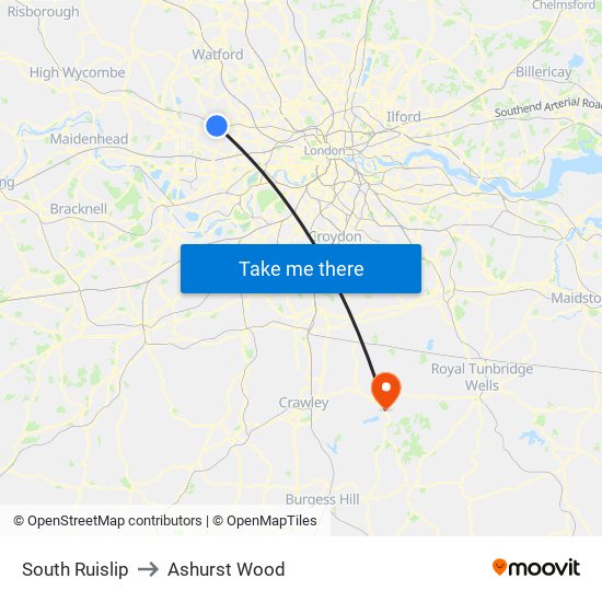 South Ruislip to Ashurst Wood map