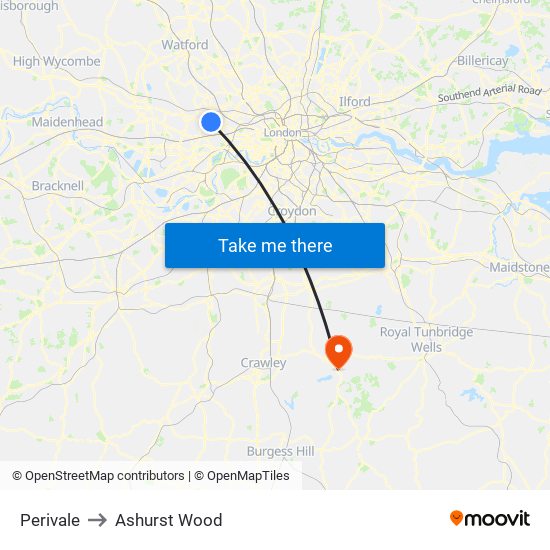 Perivale to Ashurst Wood map