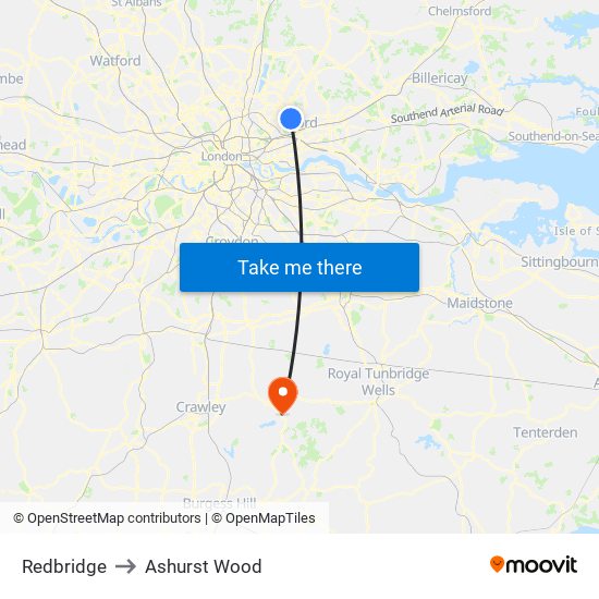 Redbridge to Ashurst Wood map