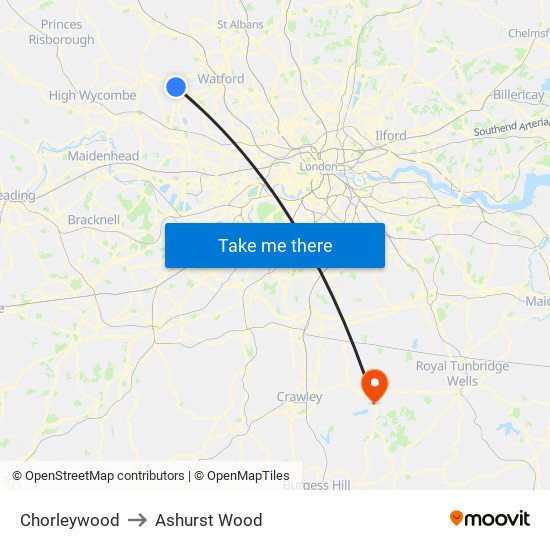 Chorleywood to Ashurst Wood map