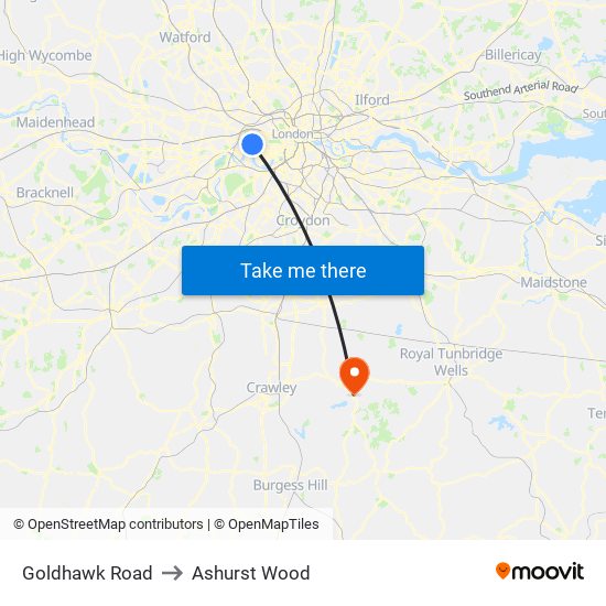 Goldhawk Road to Ashurst Wood map