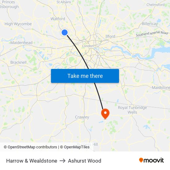 Harrow & Wealdstone to Ashurst Wood map