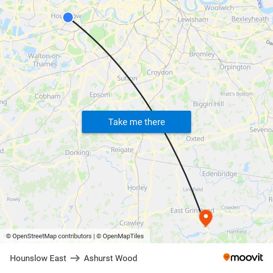 Hounslow East to Ashurst Wood map