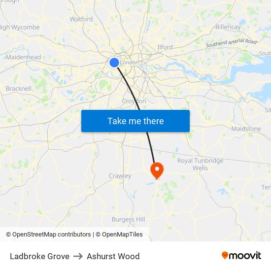 Ladbroke Grove to Ashurst Wood map