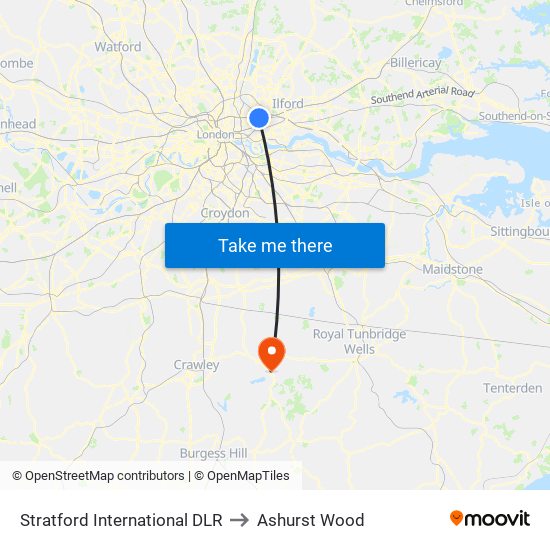 Stratford International DLR to Ashurst Wood map