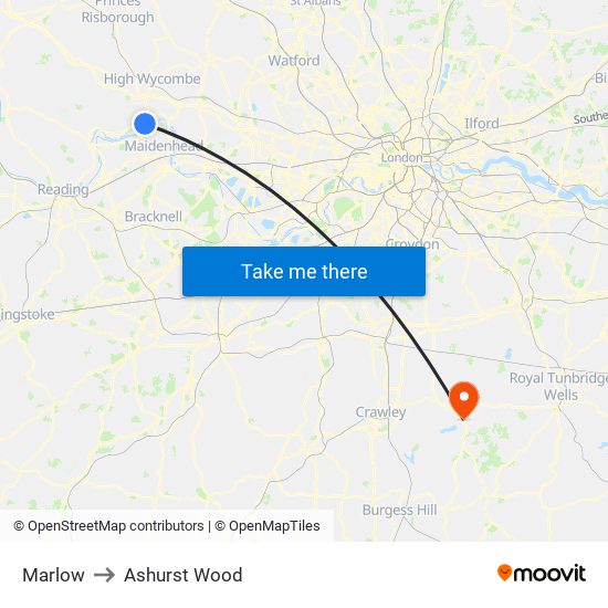 Marlow to Ashurst Wood map