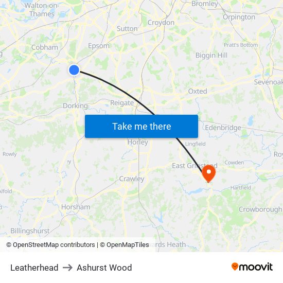 Leatherhead to Ashurst Wood map