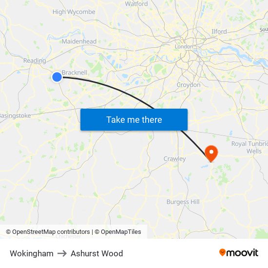 Wokingham to Ashurst Wood map