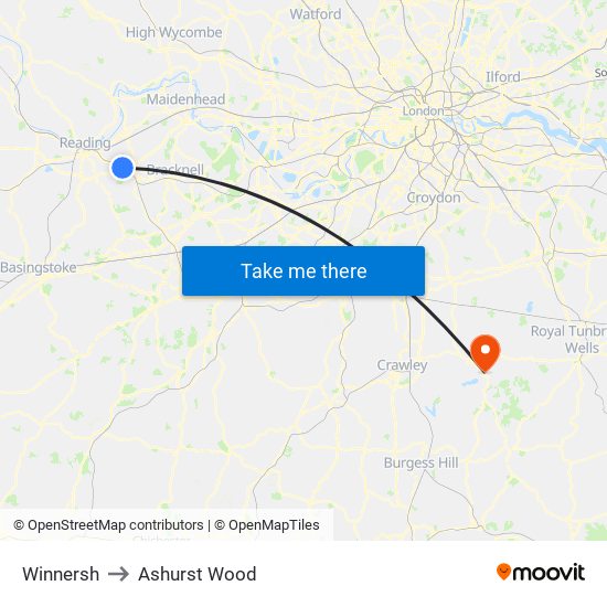 Winnersh to Ashurst Wood map