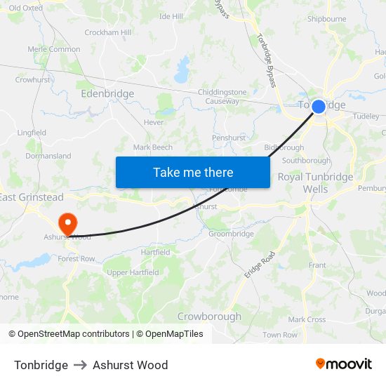 Tonbridge to Ashurst Wood map