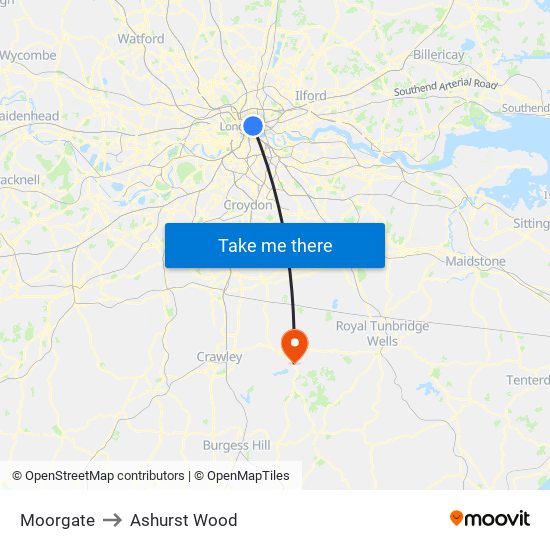 Moorgate to Ashurst Wood map