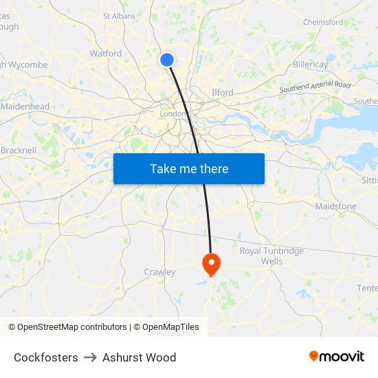 Cockfosters to Ashurst Wood map