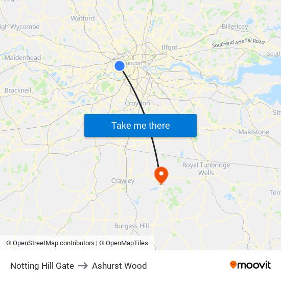 Notting Hill Gate to Ashurst Wood map