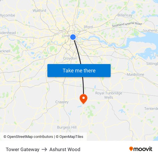 Tower Gateway to Ashurst Wood map