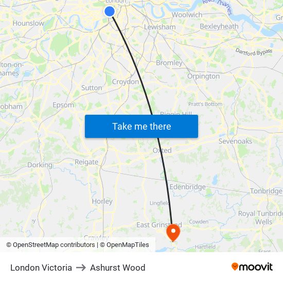 London Victoria to Ashurst Wood map