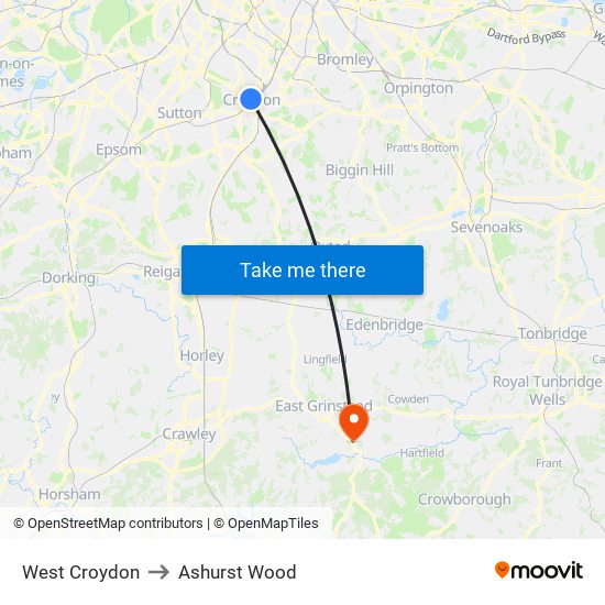 West Croydon to Ashurst Wood map