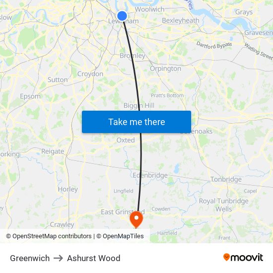 Greenwich to Ashurst Wood map