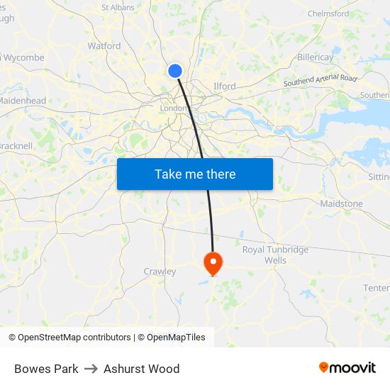 Bowes Park to Ashurst Wood map