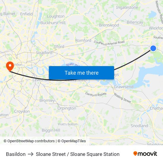 Basildon to Sloane Street / Sloane Square Station map